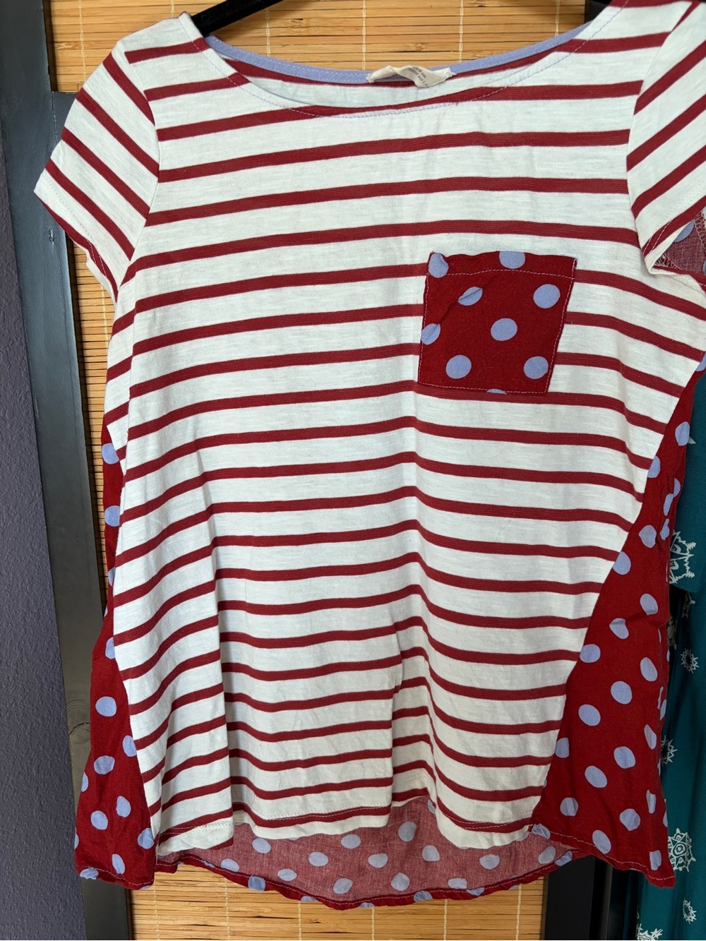 Anthropologie striped and polka dot short sleeve top